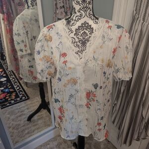 SHEIN Cream Puff Sleeve Ruffled Blouse